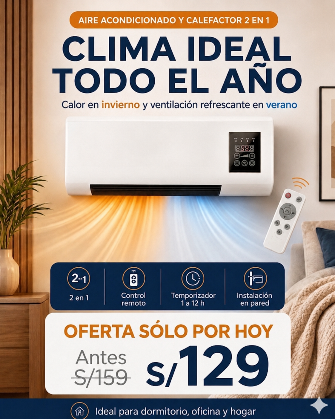 CALEFACTOR 2 EN 1 AIRE CALIENTE Y FRIO