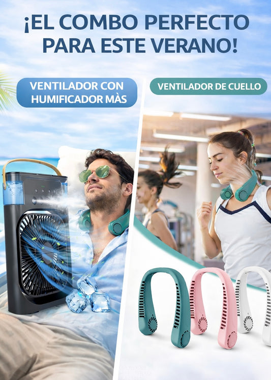 COMBO VENTILADOR CON HUMIDIFICADOR + VENTILADOR DE CUELLO