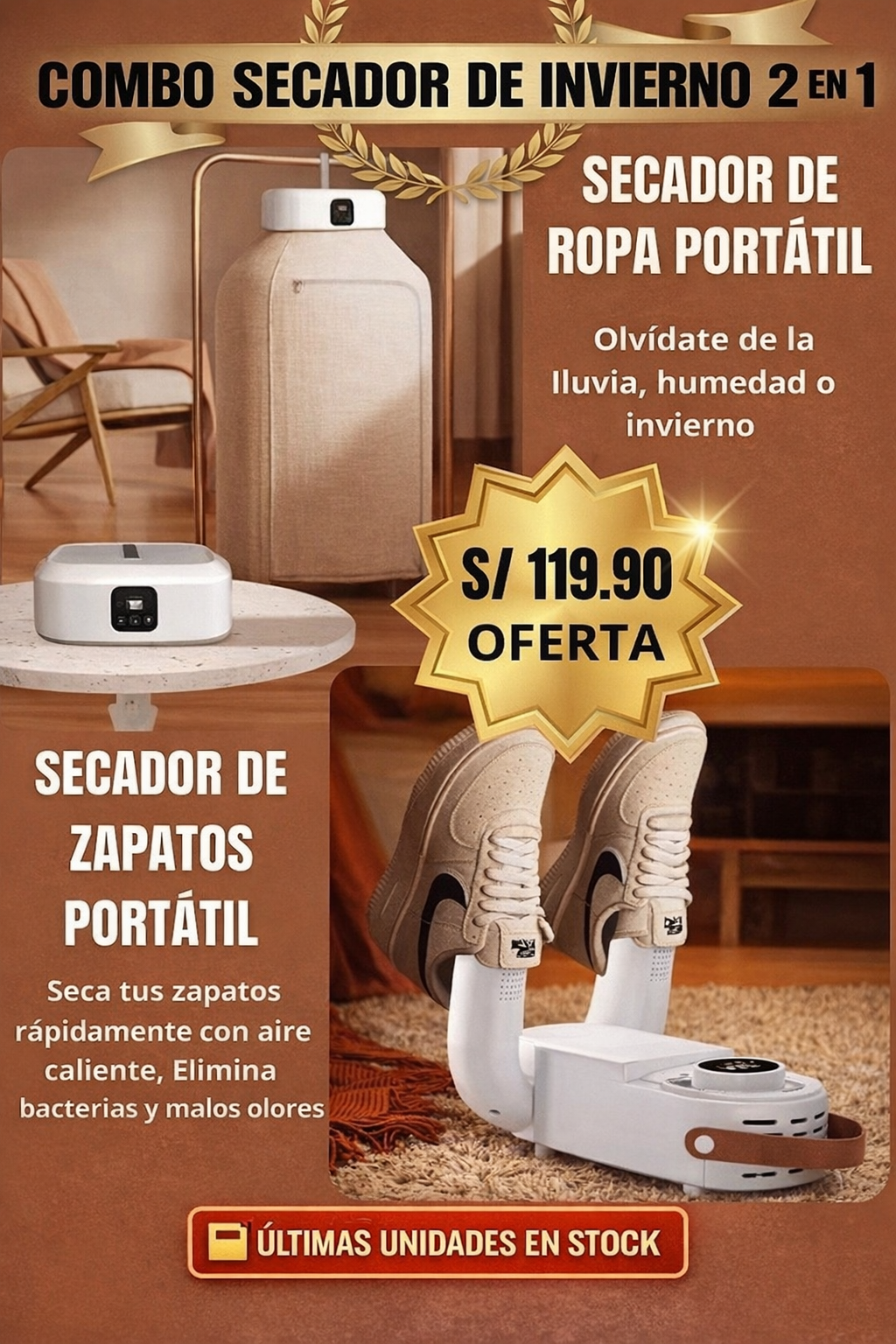 kit  secador de invierno 2 en 1 incluye secador de ropa + secador de zapatillas